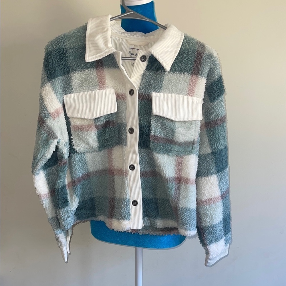 Hippie Rose Plaid Jacket in Blue and White